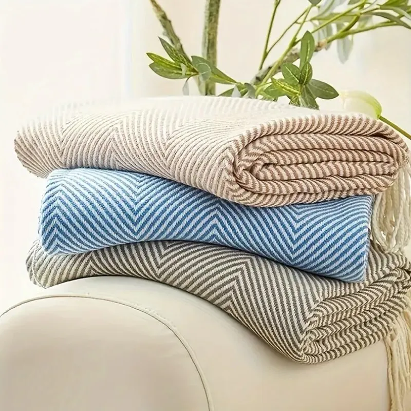 Cashmere Throw Blanket - Manta Decorativa com Borlas, Trama Espinha